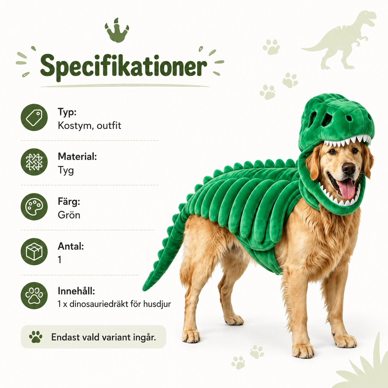 Dinosauriedräkt för hund med huva