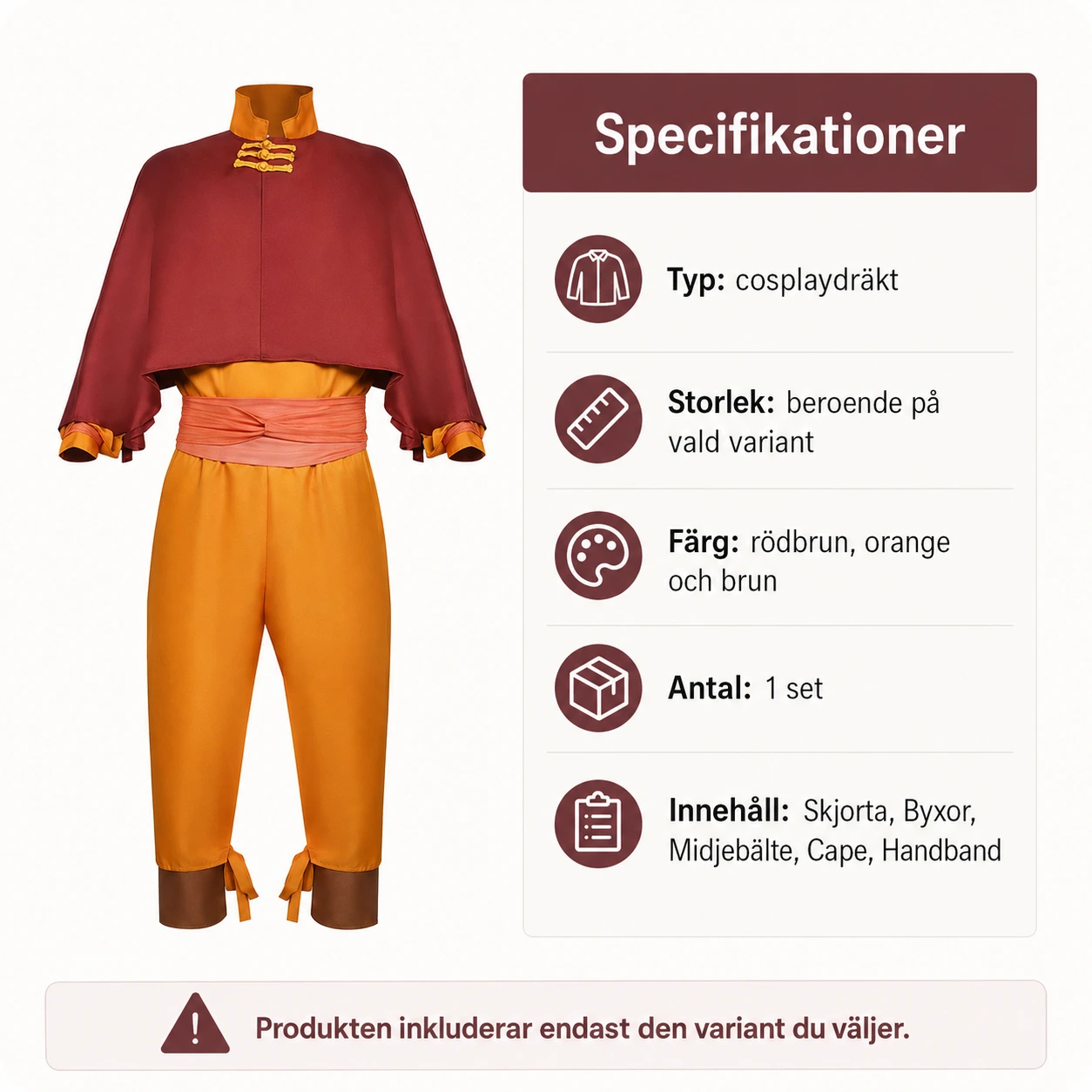 Cosplaydräkt för rollspel och maskerad