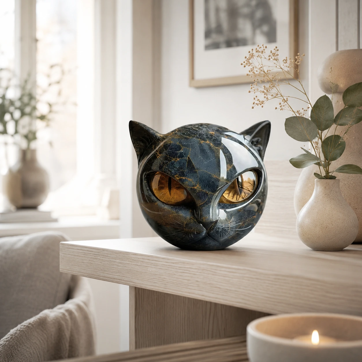 Svart kattfigur för heminredning i resin 8 x 8 cm