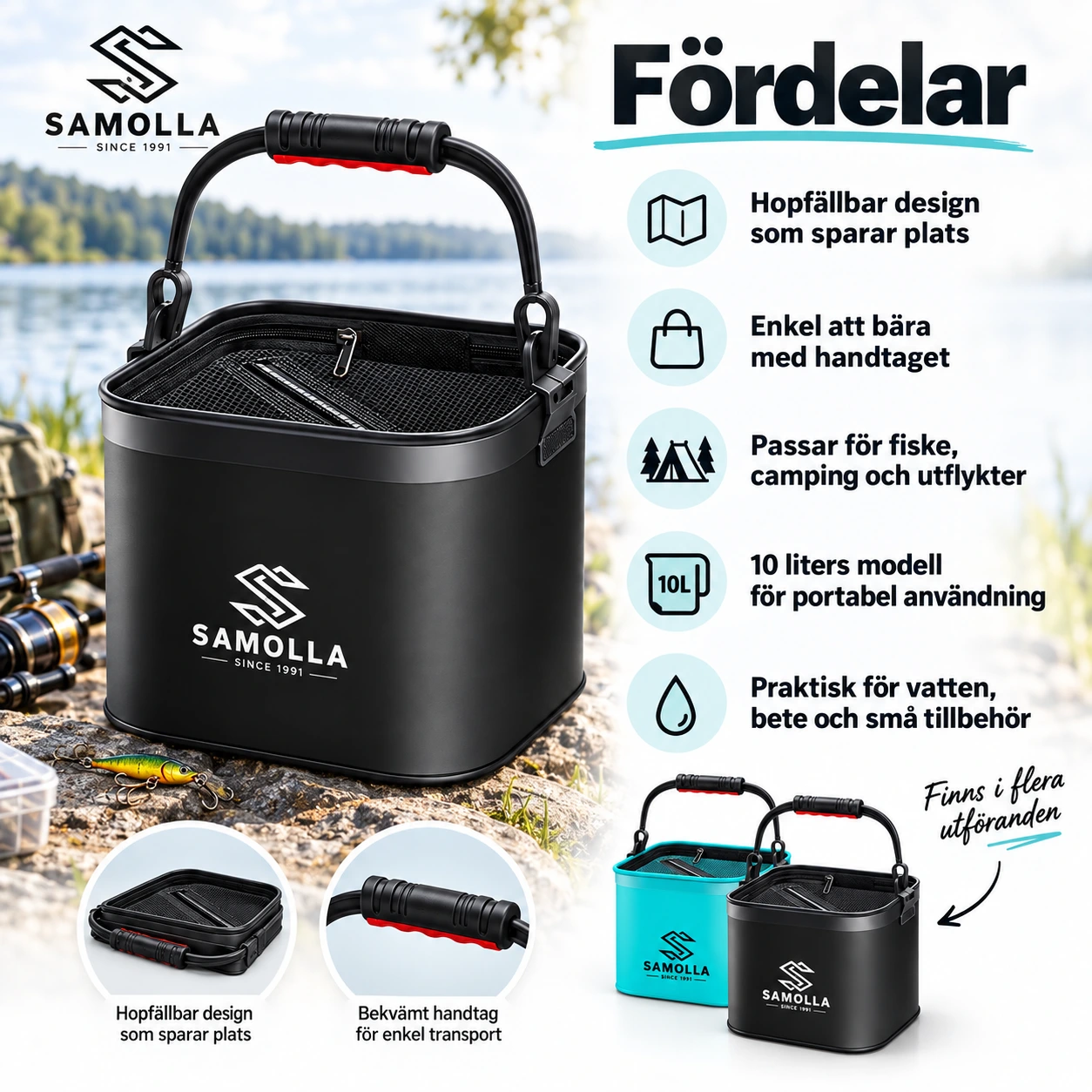 Hopfällbar vattenhink för fiske och camping, 10 L