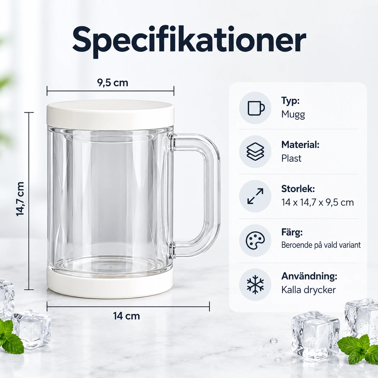 Frysmugg med dubbelvägg för kalla drycker