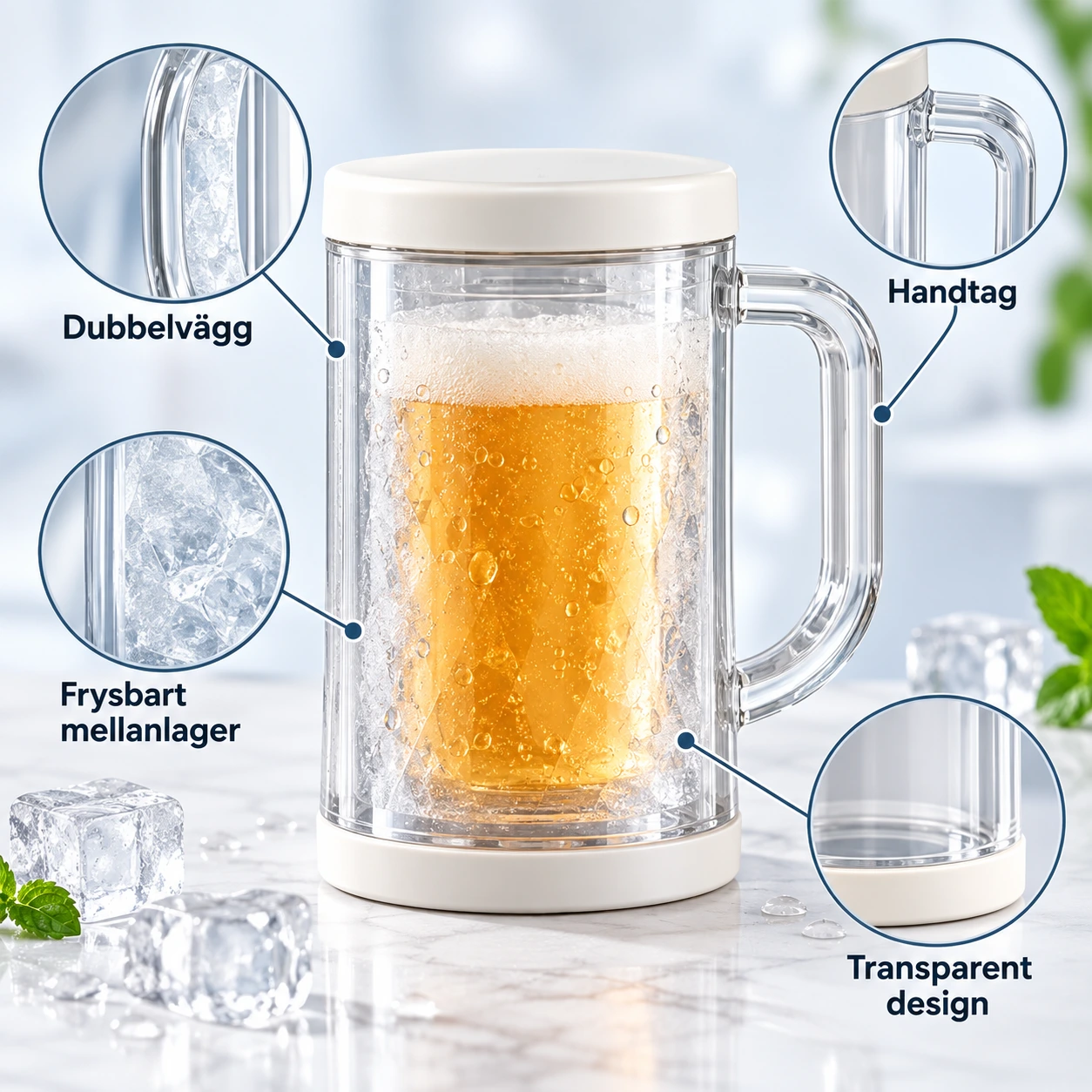 Frysmugg med dubbelvägg för kalla drycker
