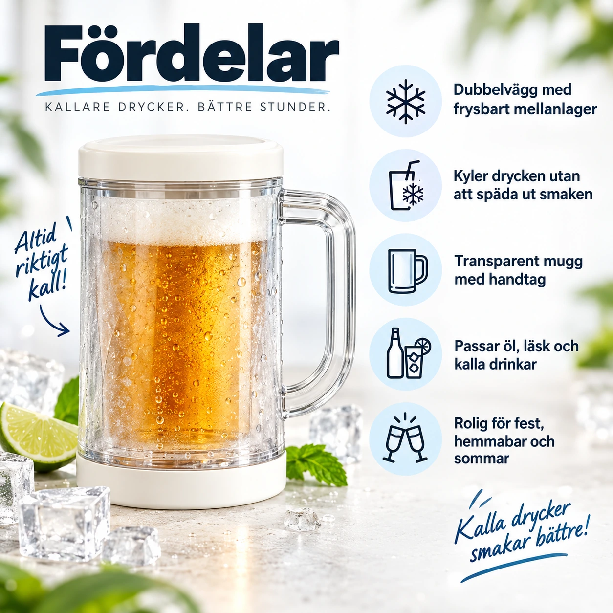 Frysmugg med dubbelvägg för kalla drycker