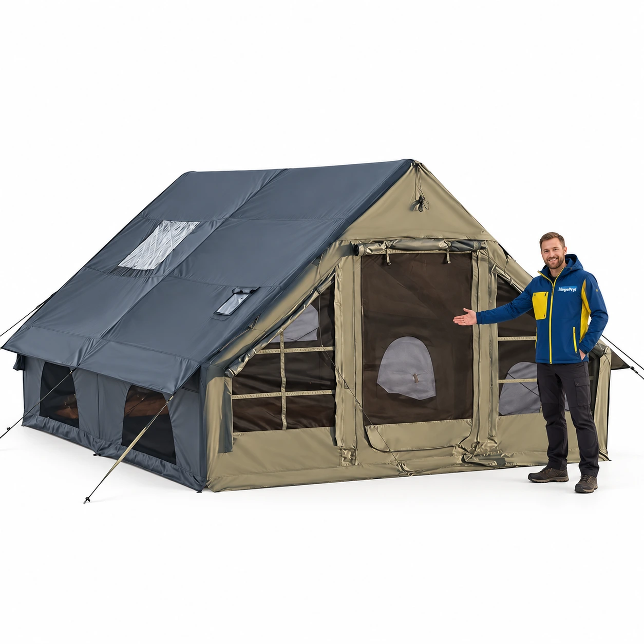 Uppblåsbart campingtält med kaminöppning 300 x 400 cm