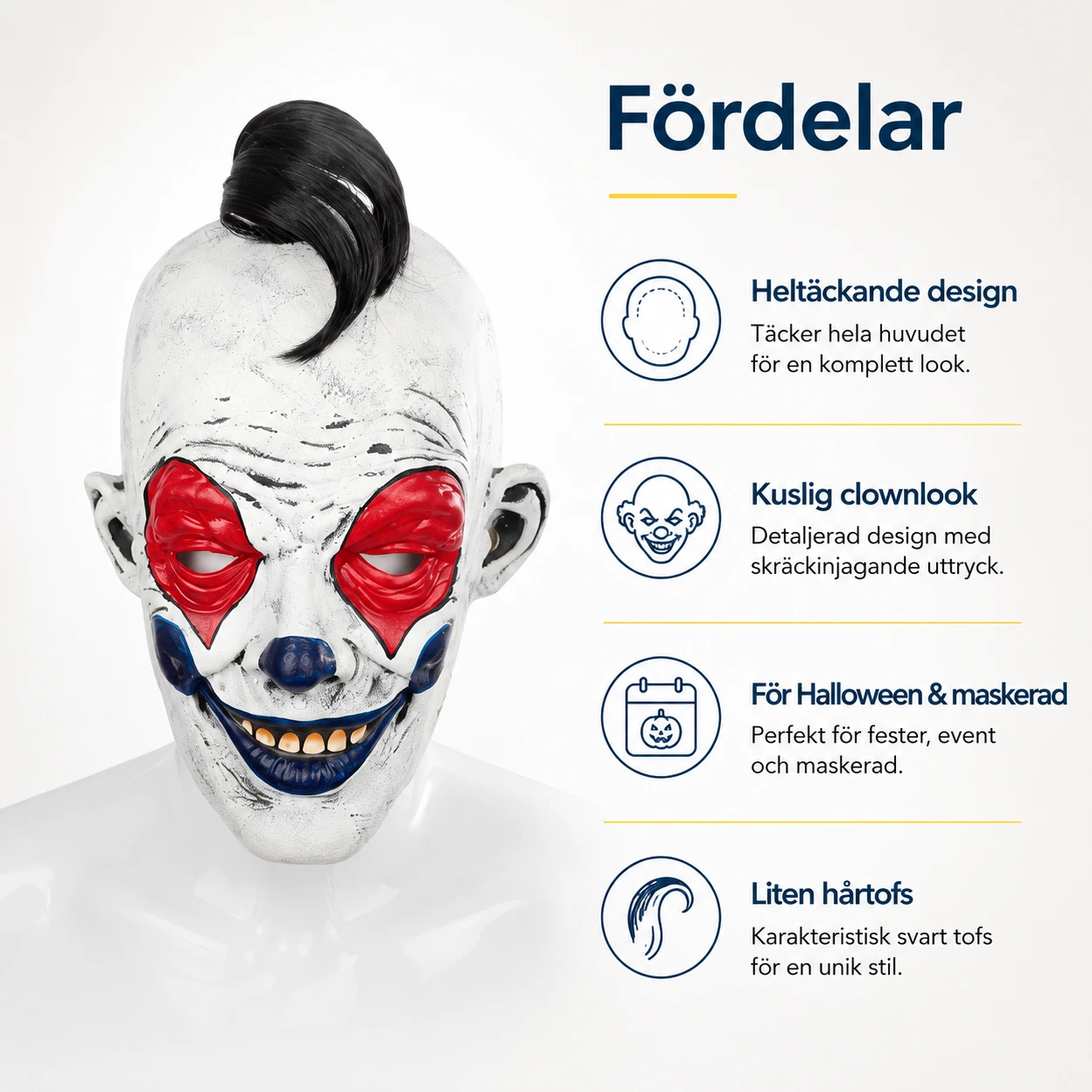 Läskig clownmask för vuxna med heltäckande design