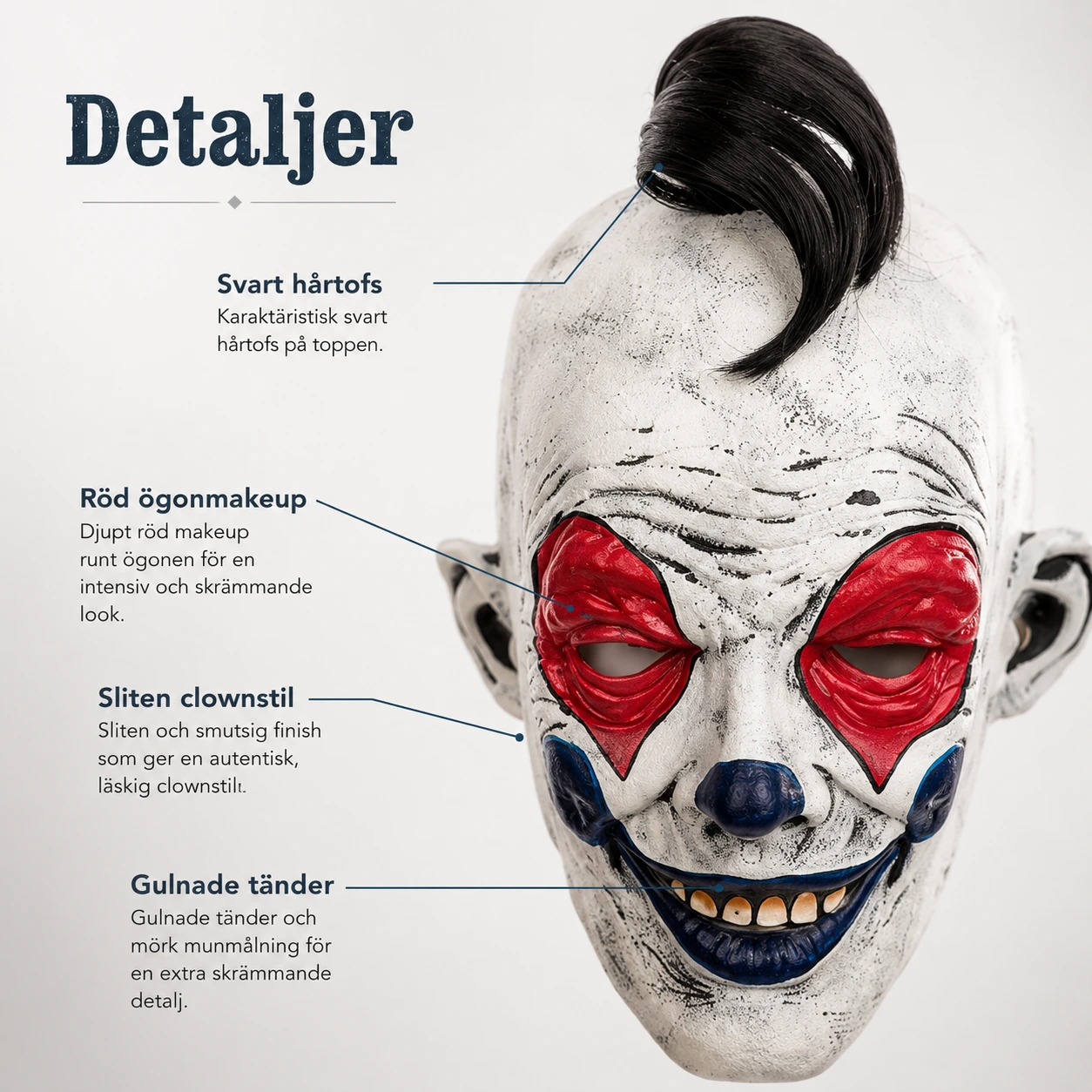 Läskig clownmask för vuxna med heltäckande design