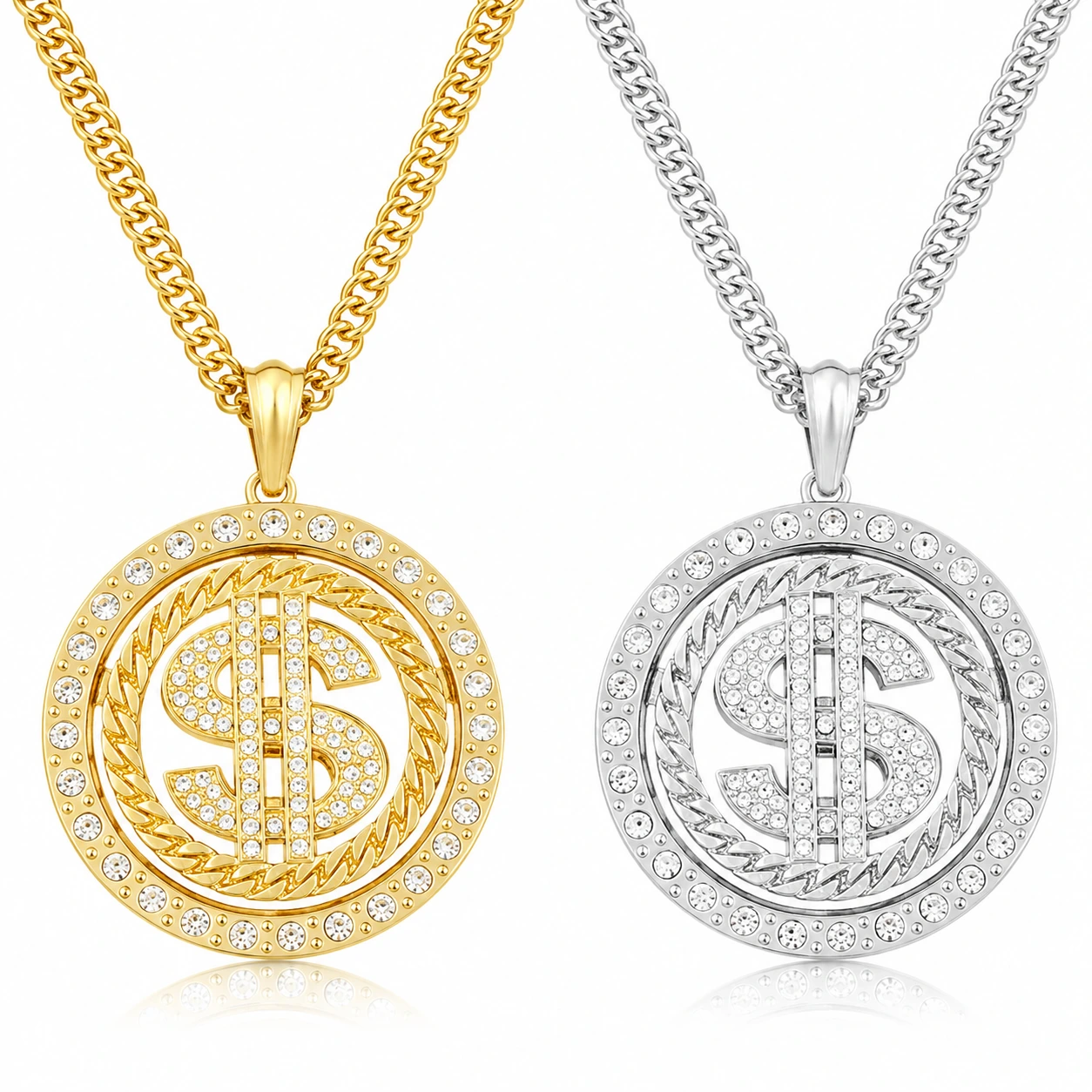 Dollarhalsband Rund Medaljong – Guld & Silver
