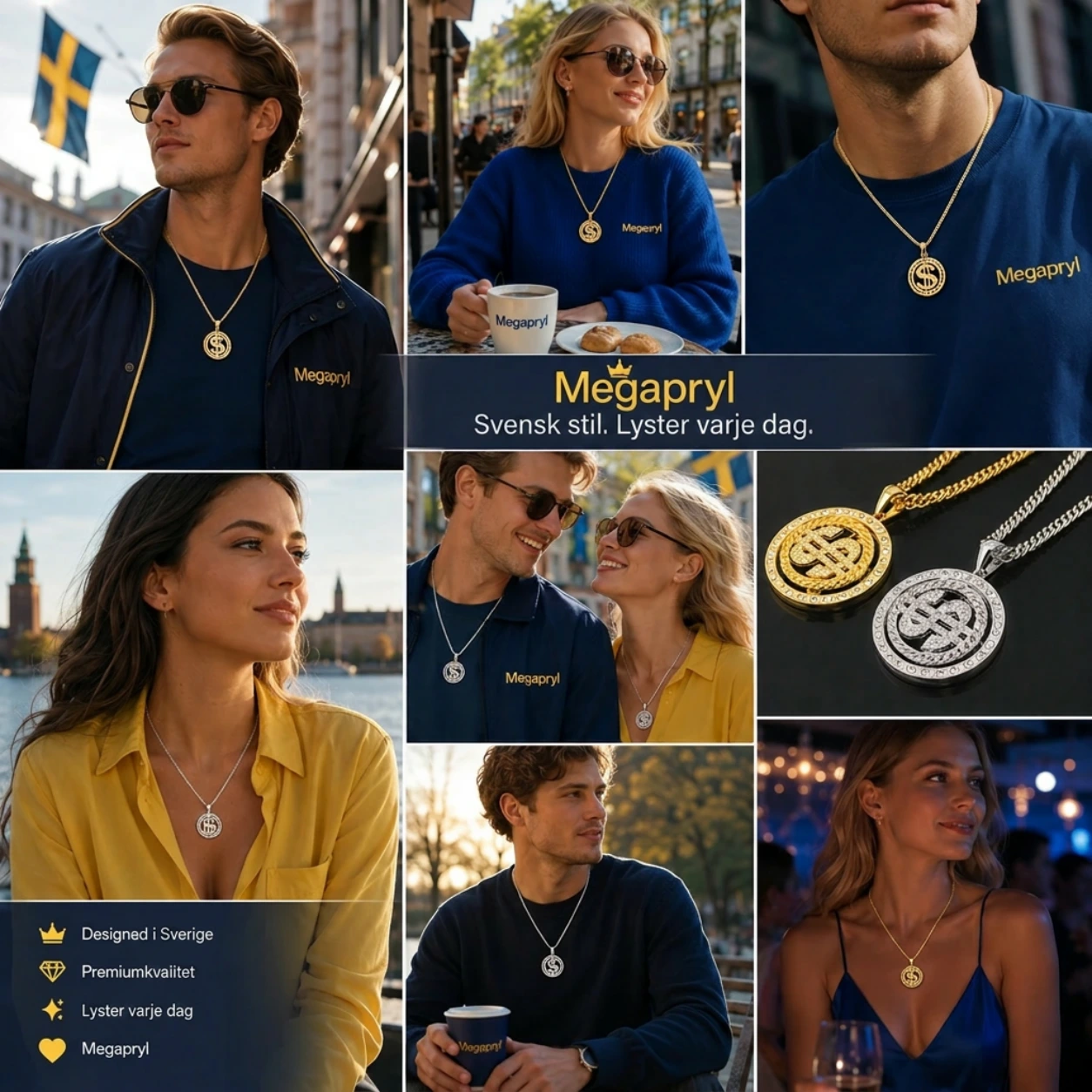 Dollarhalsband Rund Medaljong – Guld & Silver