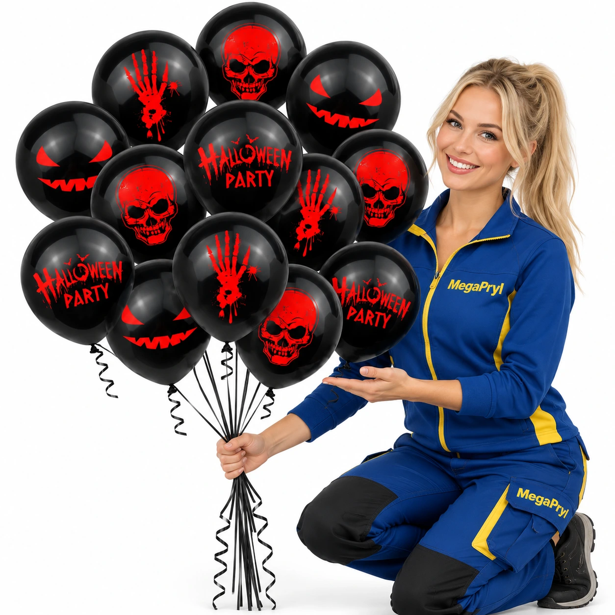 Mustat Halloween-ilmapallot painatuksella – 12 kpl