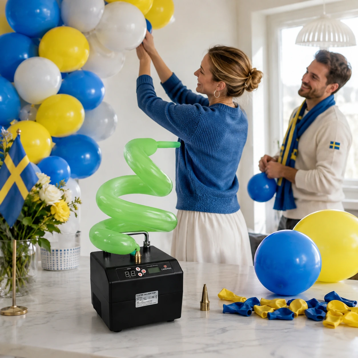 Elektrisk ballongpump med dubbla munstycken och timer