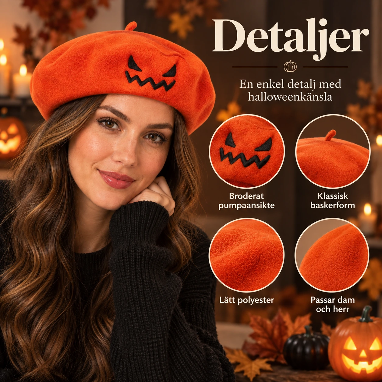 Hatt med pumpaansikte i polyester, unisex