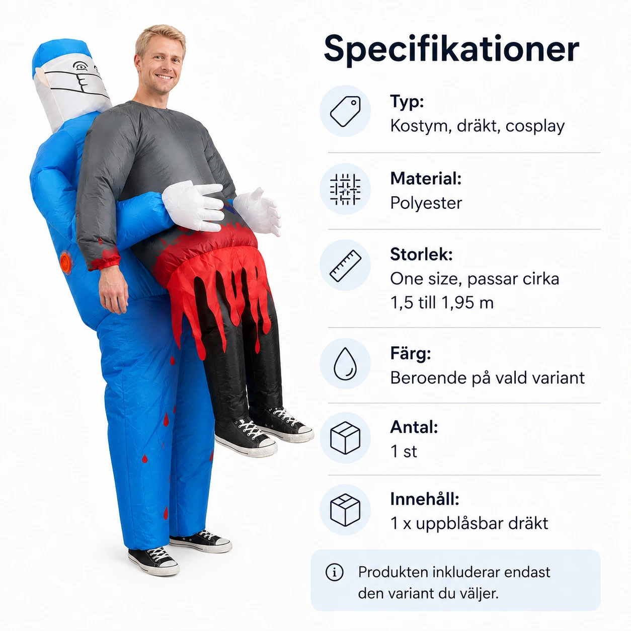 Uppblåsbar kirurgdräkt för maskerad och halloween