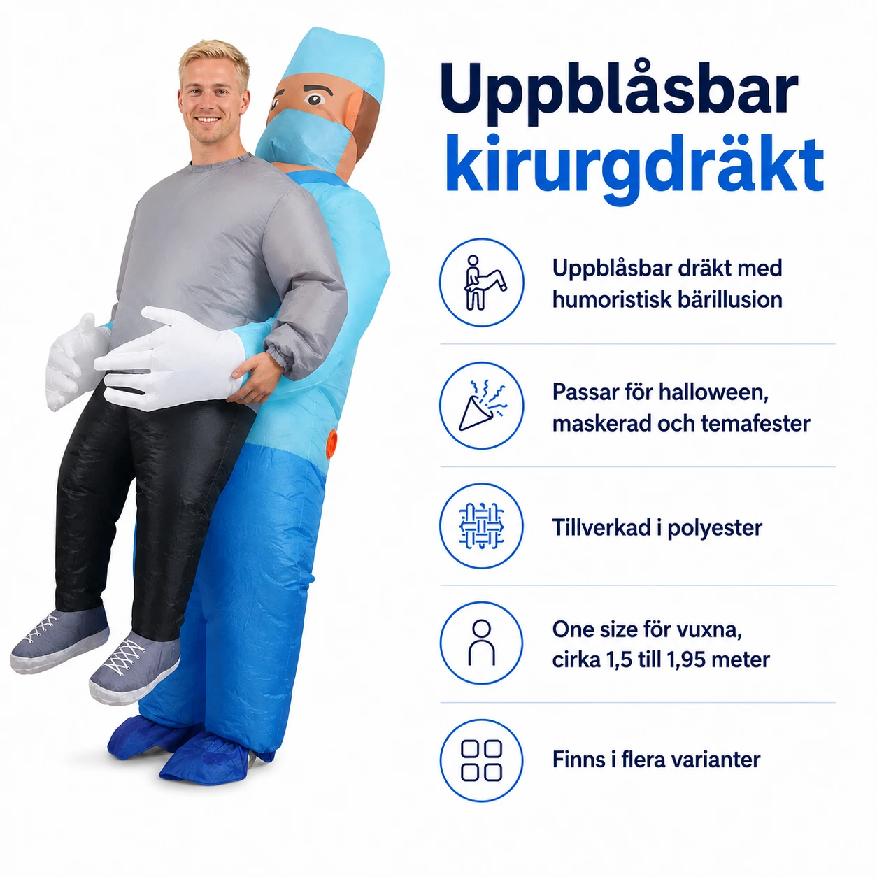 Uppblåsbar kirurgdräkt för maskerad och halloween
