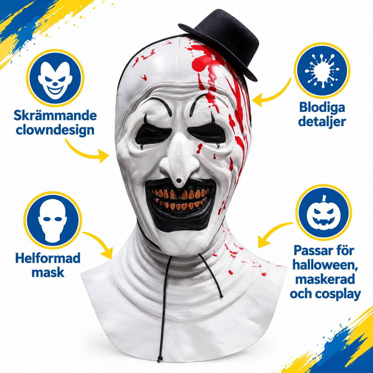 Clownmask för halloween och cosplay i latex