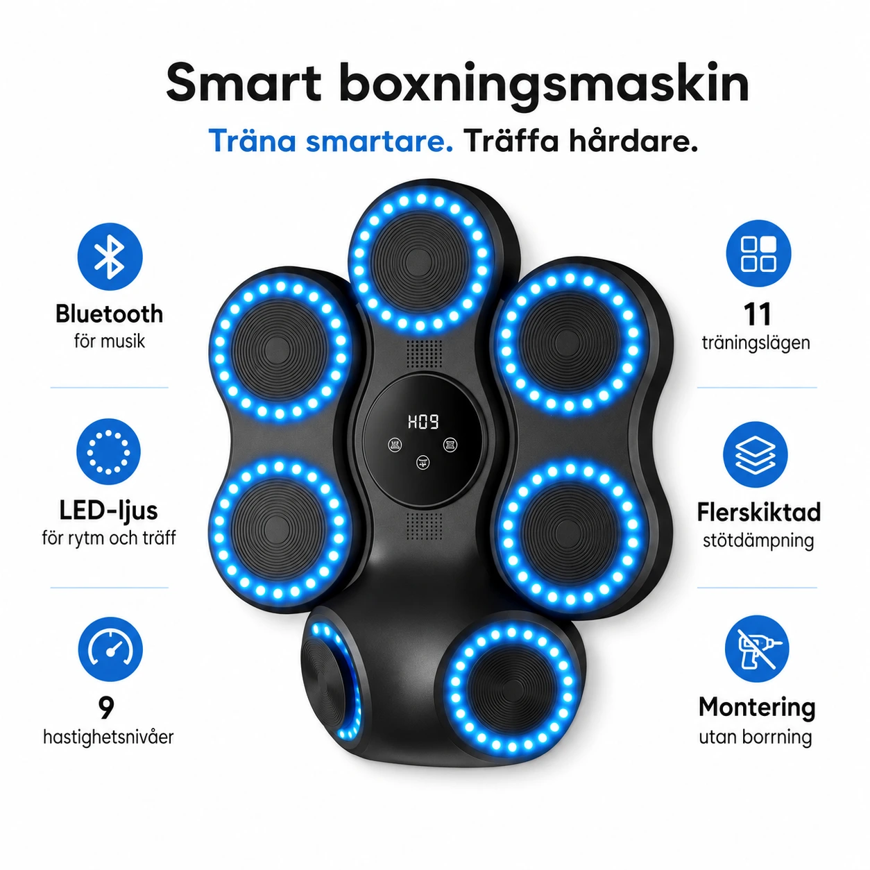 Musikboxningsmaskin för hemmaträning med LED och Bluetooth