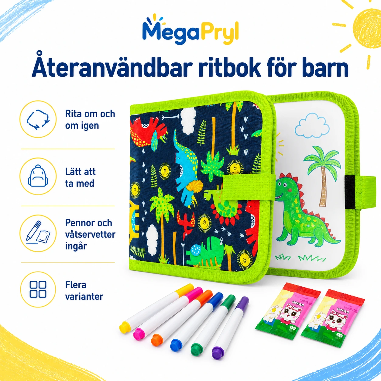 Ritbok för Barn Återanvändbar med Pennor