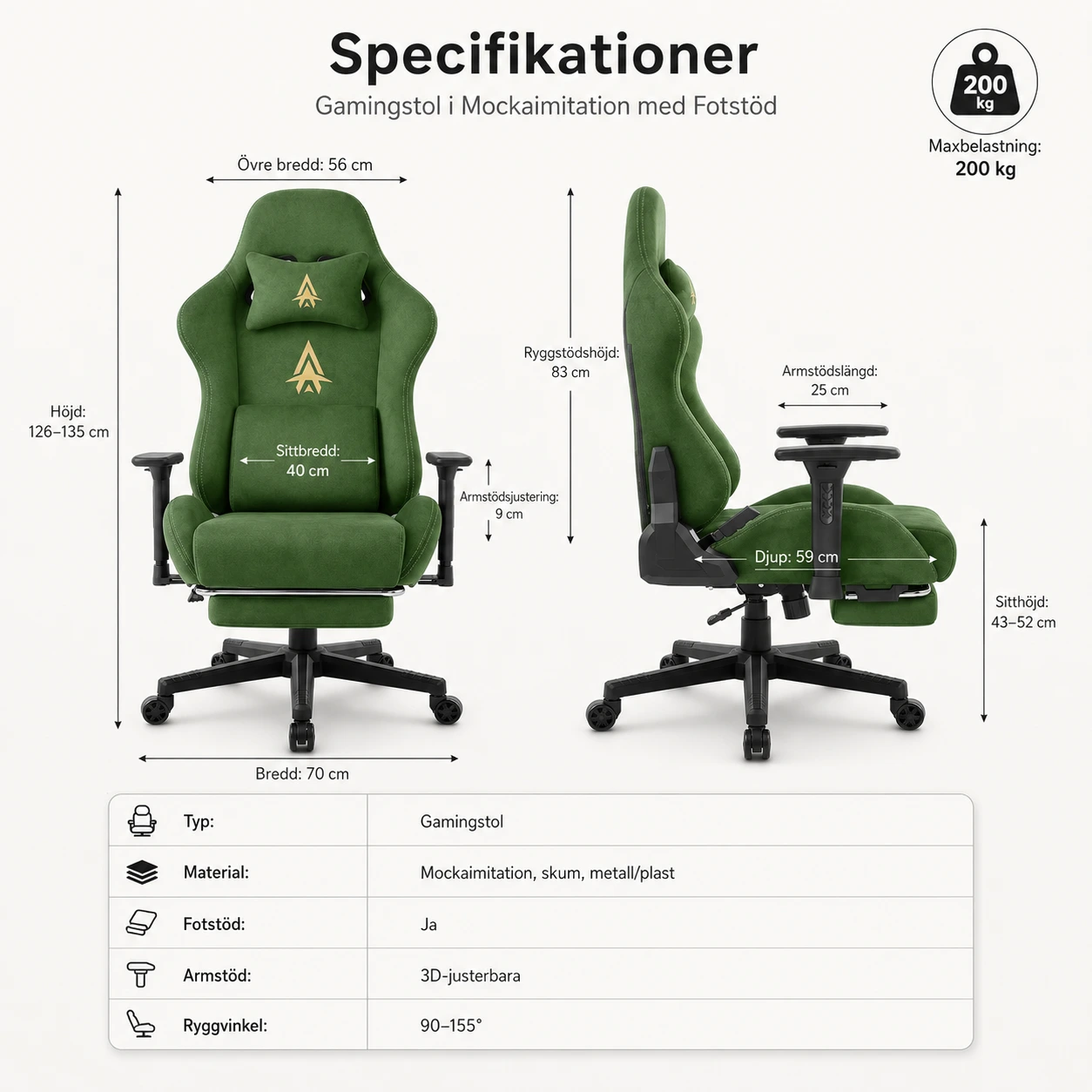 Gamingstol i Mockaimitation med Fotstöd