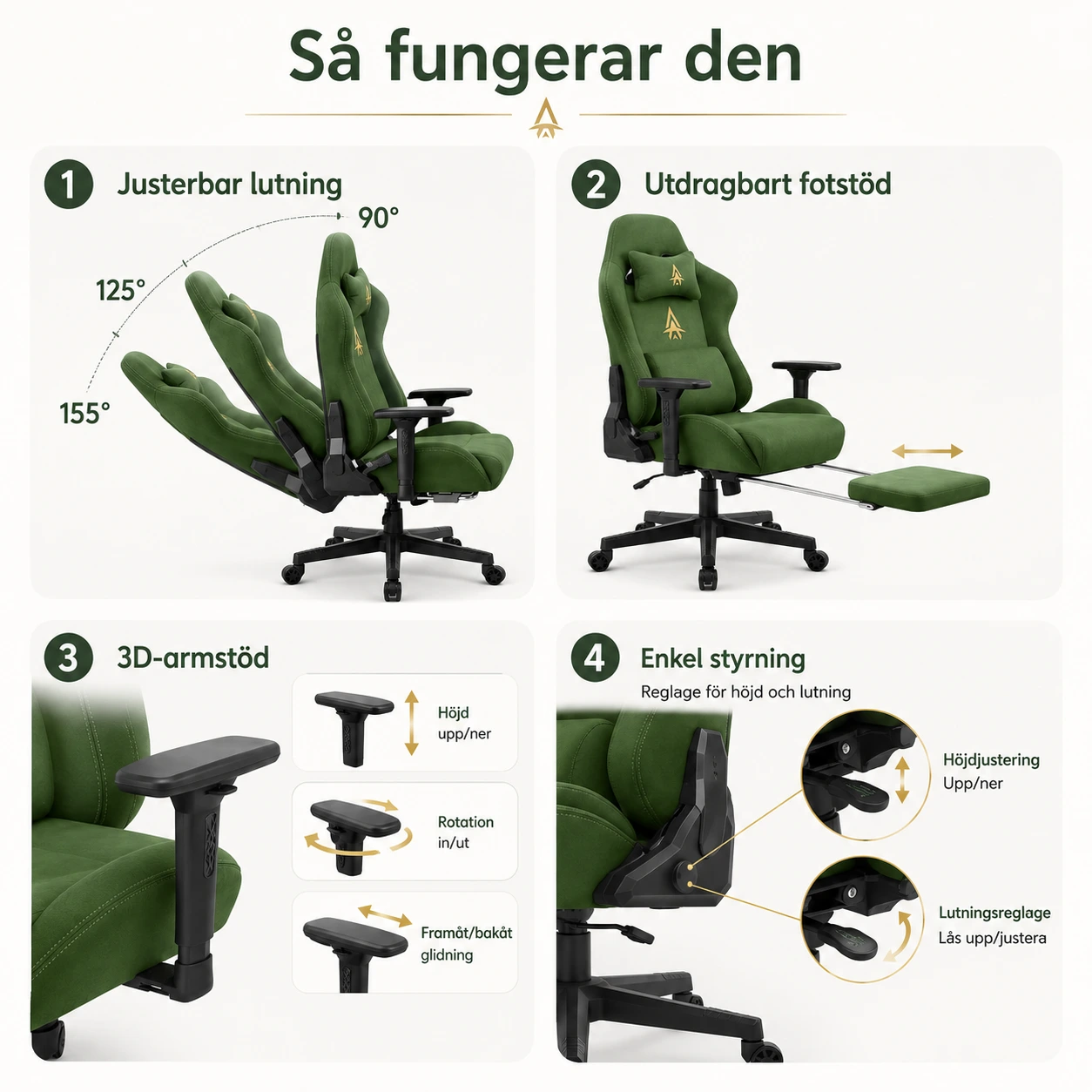 Gamingstol i Mockaimitation med Fotstöd