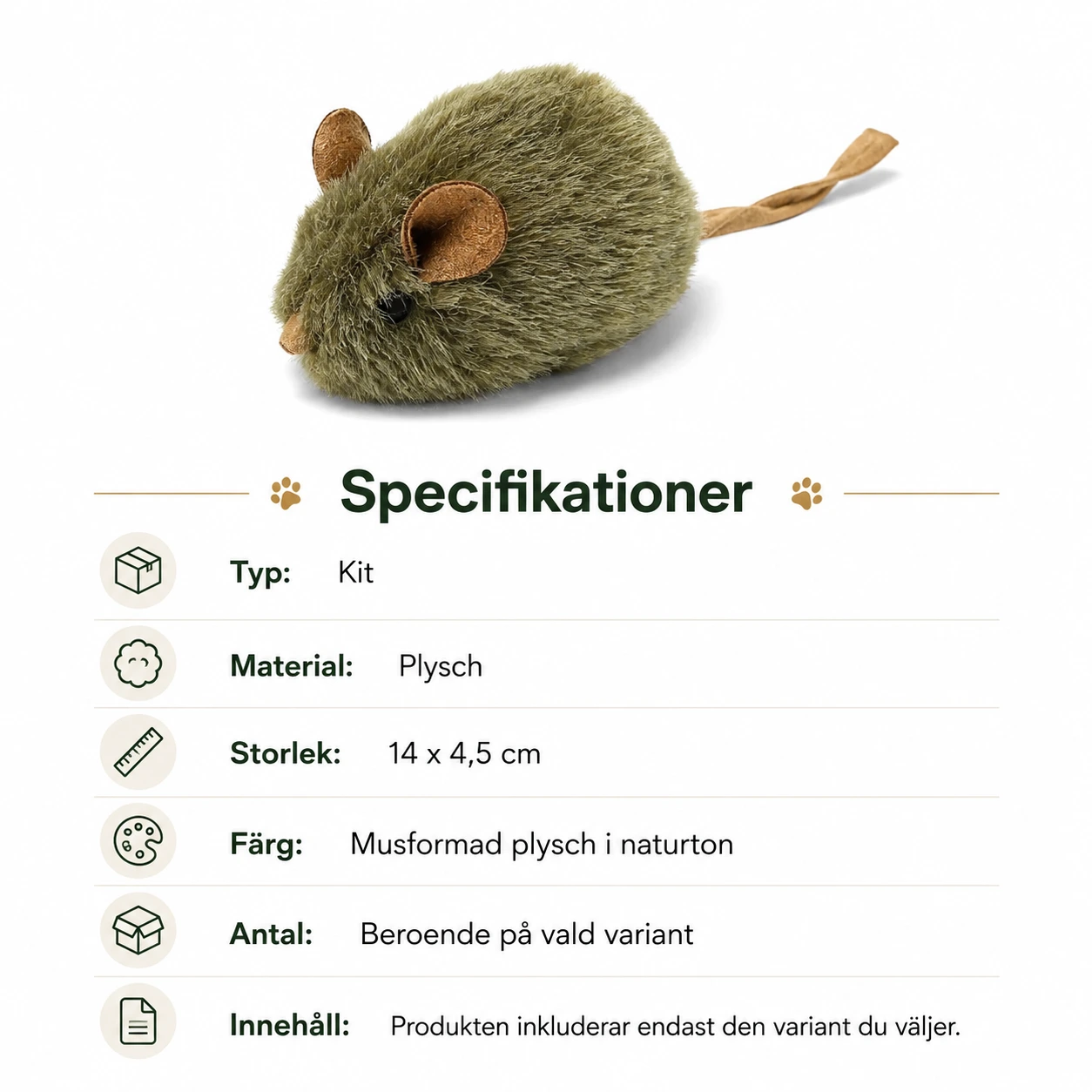 Hiirimuotoinen vinkulelu kissalle plyysistä