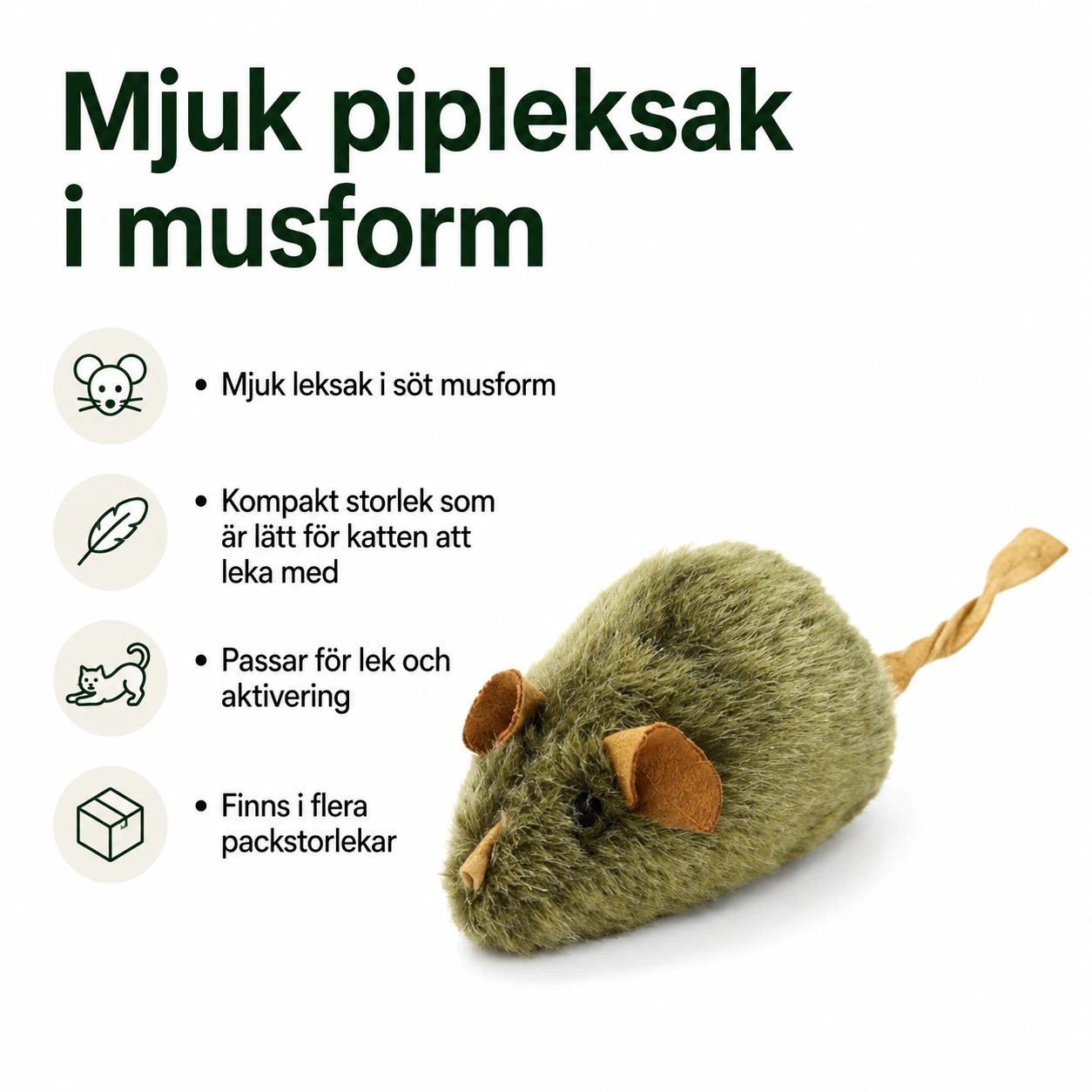 Pipleksak i musform för katt i plysch