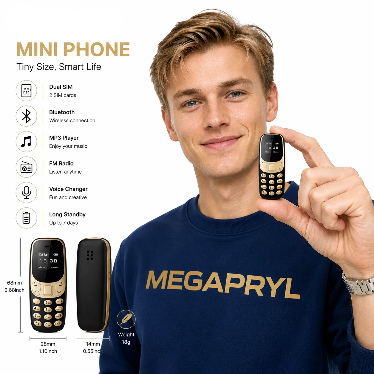 Mini Mobiltelefon – Bluetooth, MP3 & Dual SIM