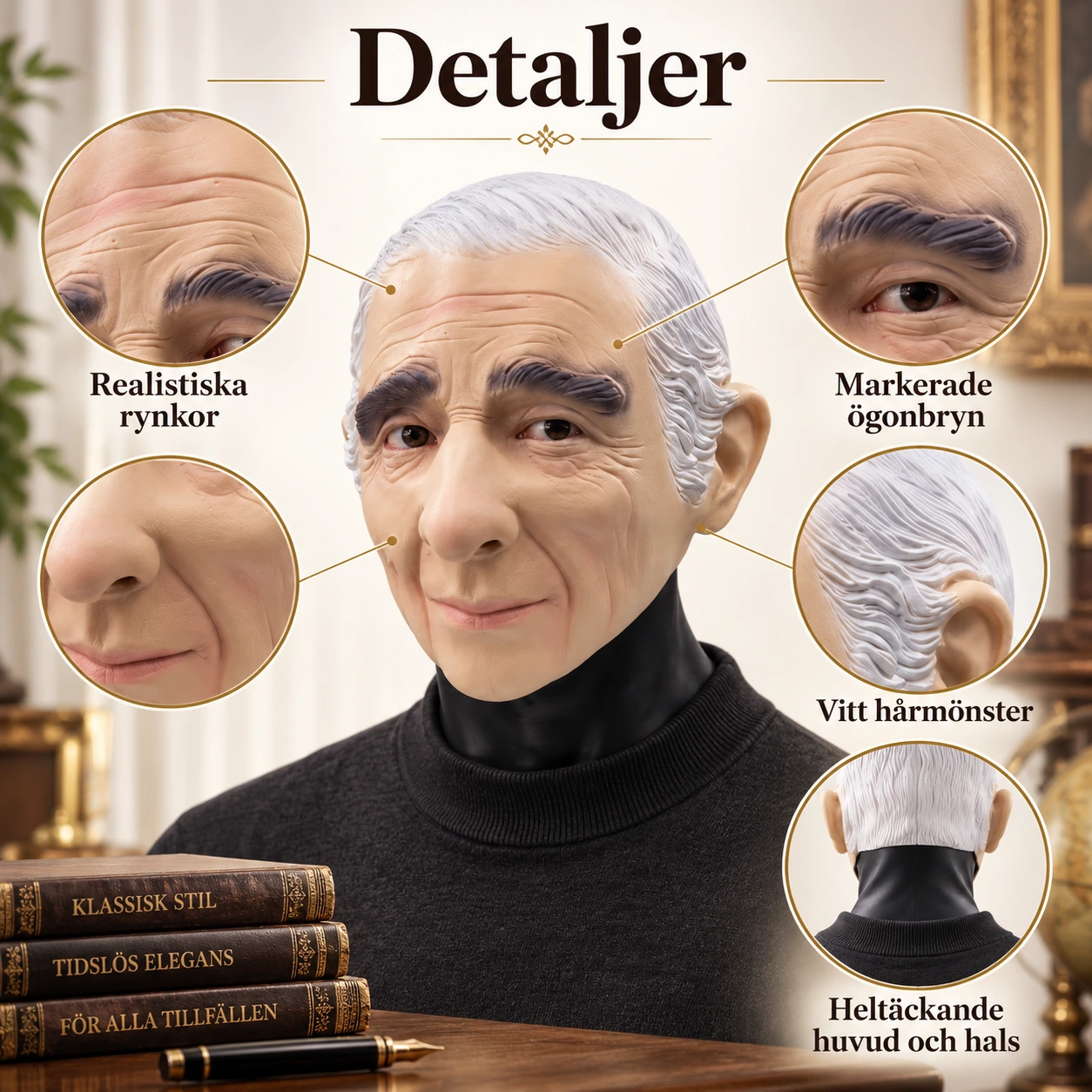 Mask gammal man i latex, heltäckande