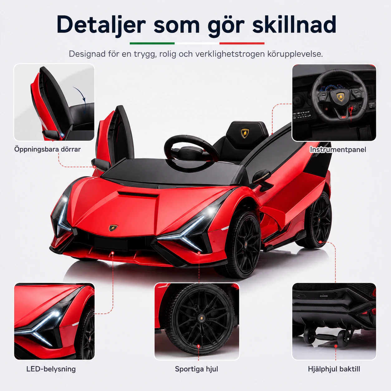 Elbil för barn 12V med fjärrkontroll och LED-belysning