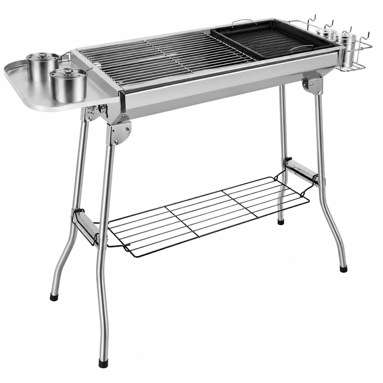 Kolgrill i Rostfritt Stål med Stekplatta och Förvaring