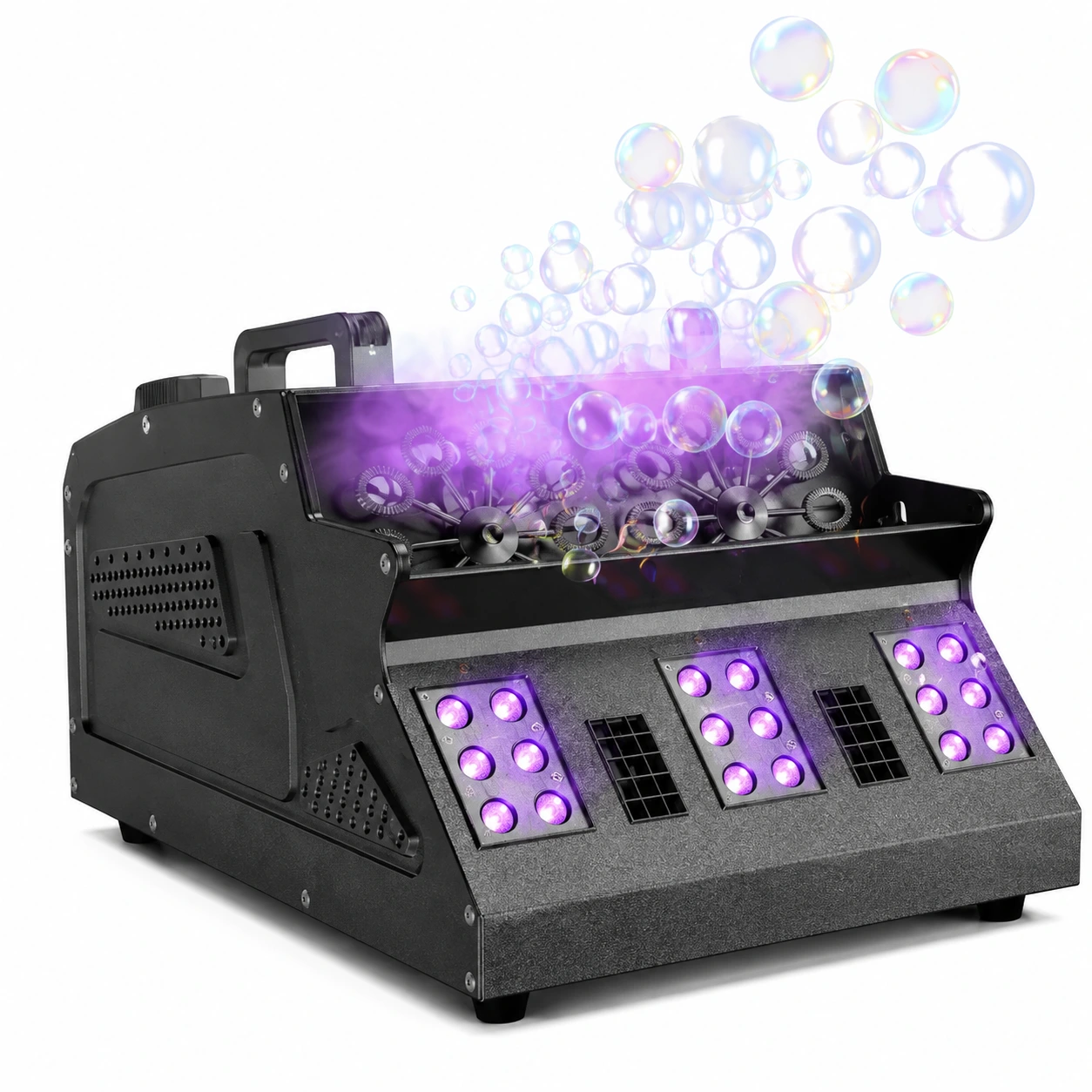Rökmaskin med bubblor för fest och scen med RGB-belysning