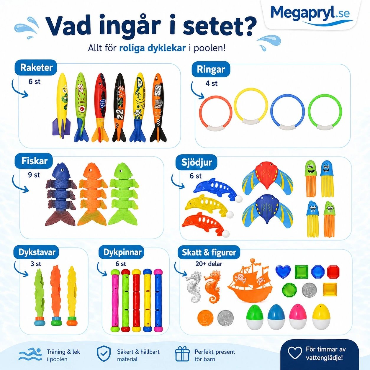 Dykleksaker för Pool och Vattenlek