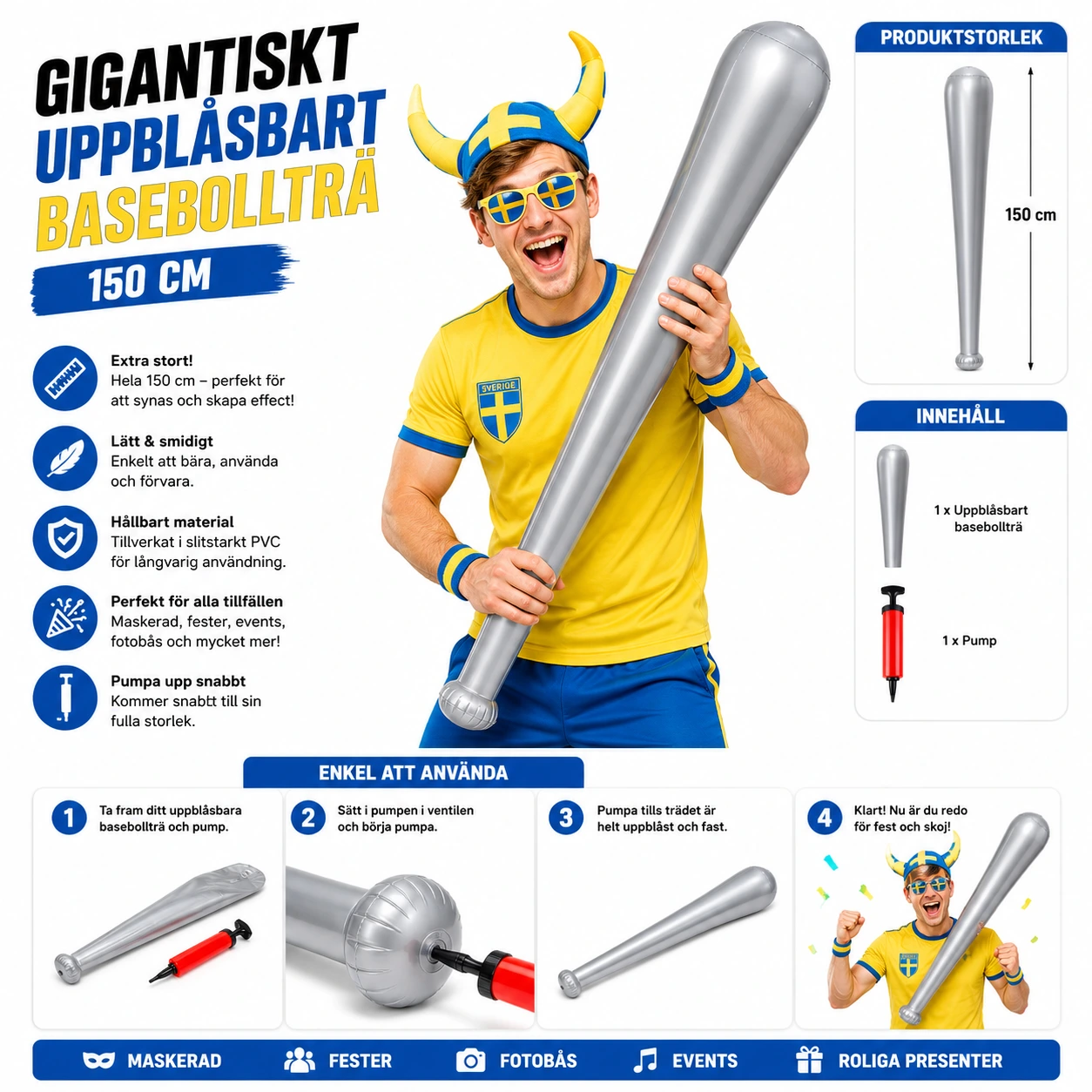 Basebollträ Gigantiskt Uppblåsbart – 150 cm