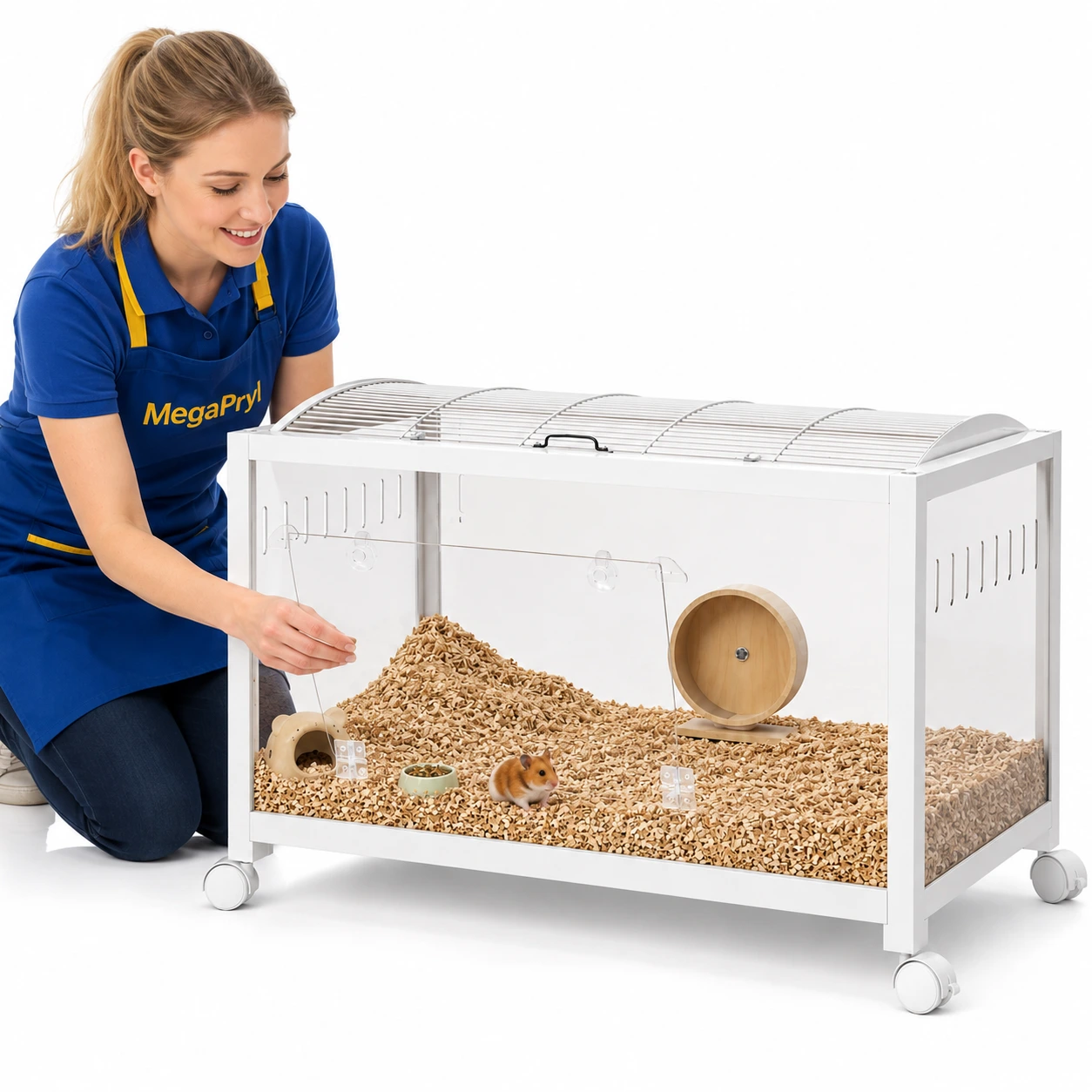 Hamsterbur på hjul med ventilation och dubbeldörr