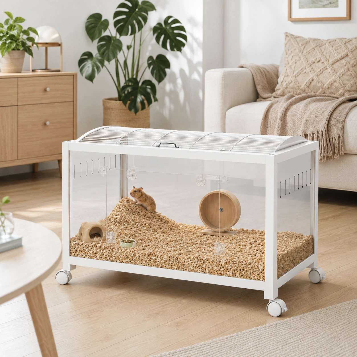 Hamsterbur på hjul med ventilation och dubbeldörr