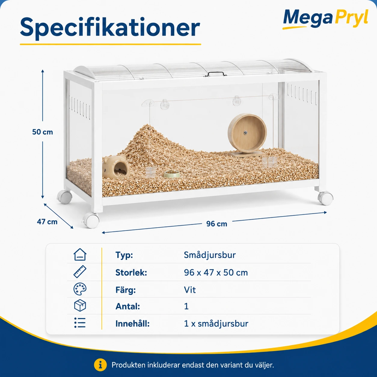 Hamsterbur på hjul med ventilation och dubbeldörr