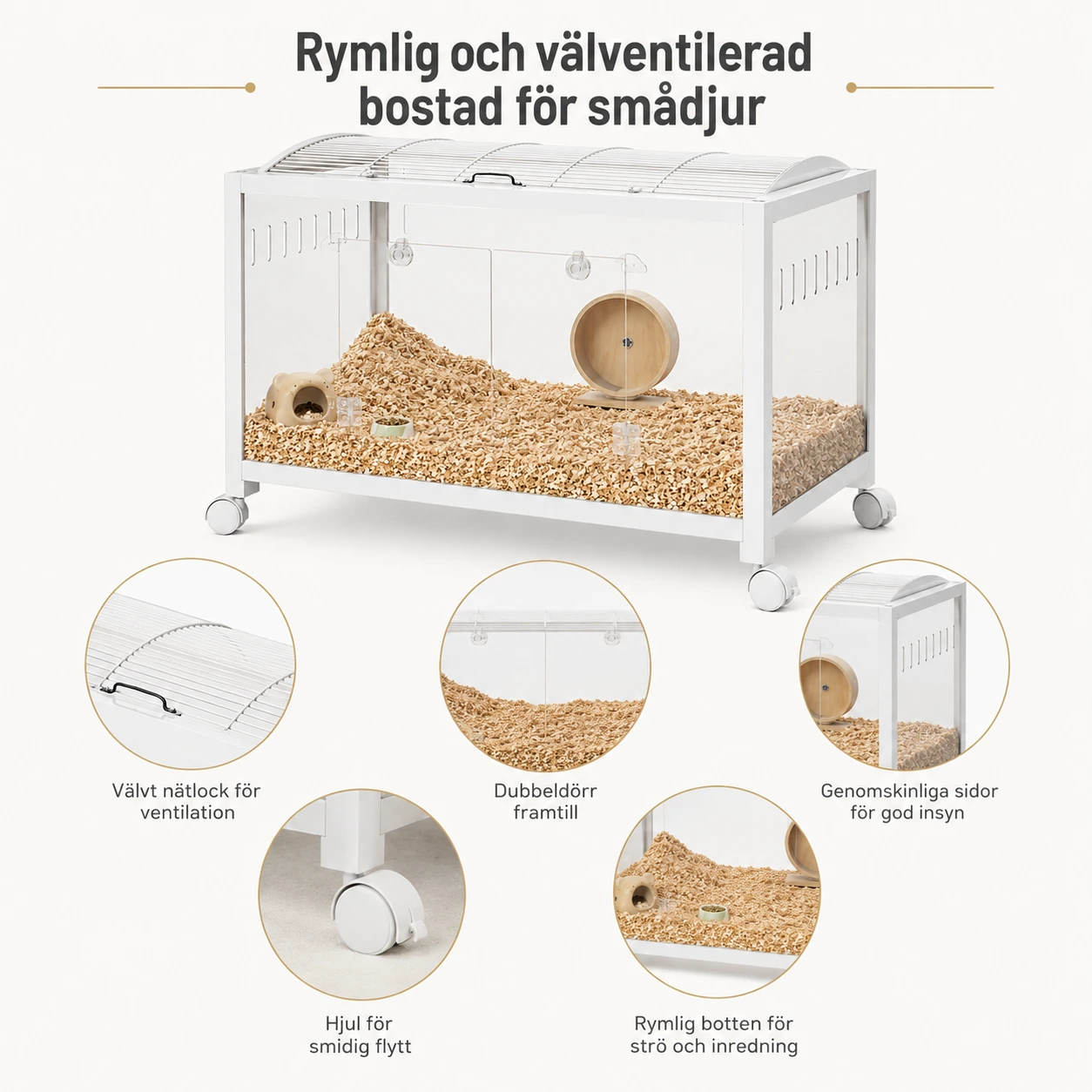 Hamsterbur på hjul med ventilation och dubbeldörr
