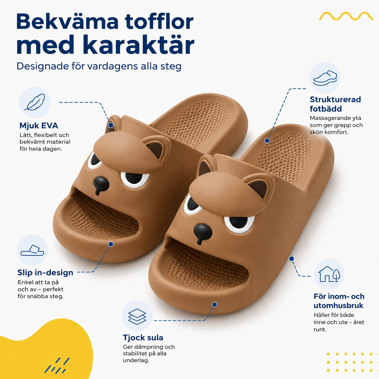 Tofflor med Björnmotiv i EVA för Inom och Utomhus