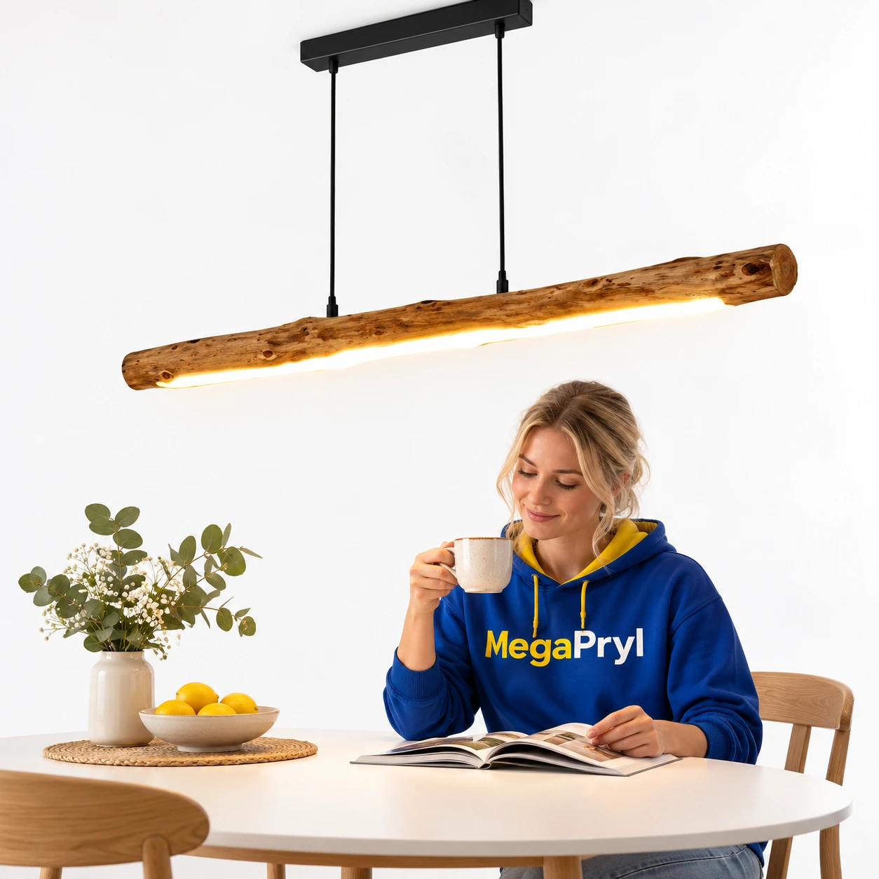 Träpendellampa med LED för matbord och vardagsrum