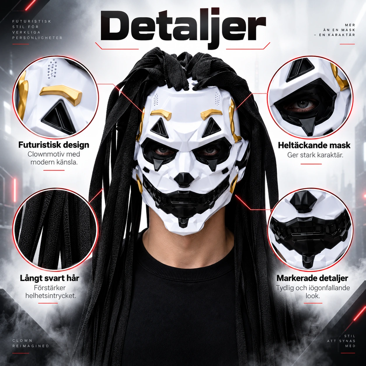 Clownmask med långt hår
