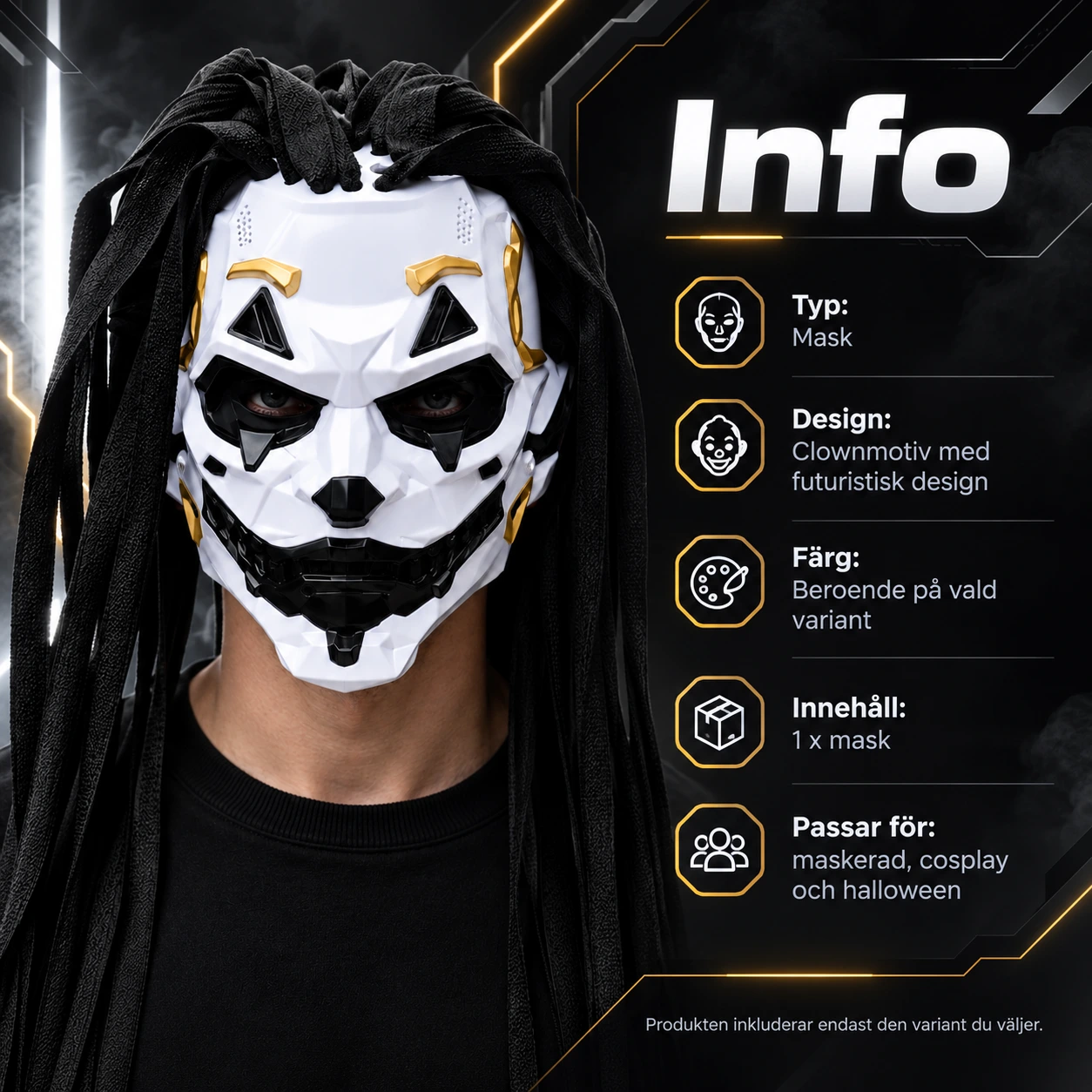 Clownmask med långt hår