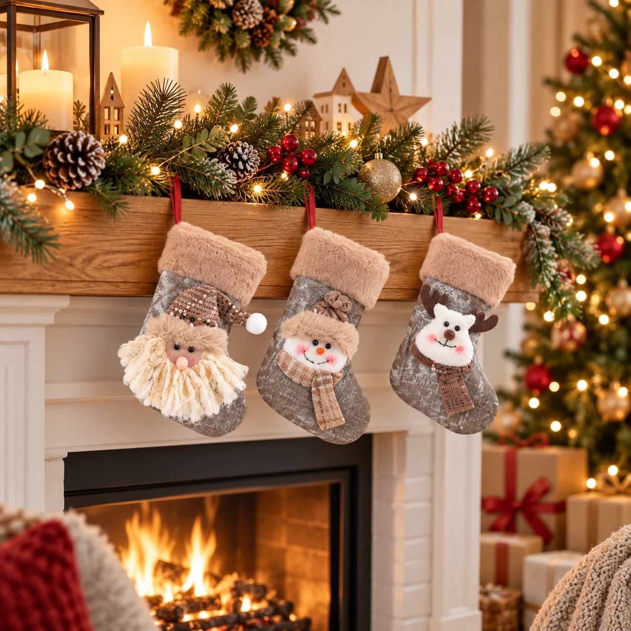 Julstrumpor för juldekoration 3-pack, 17 x 11 cm