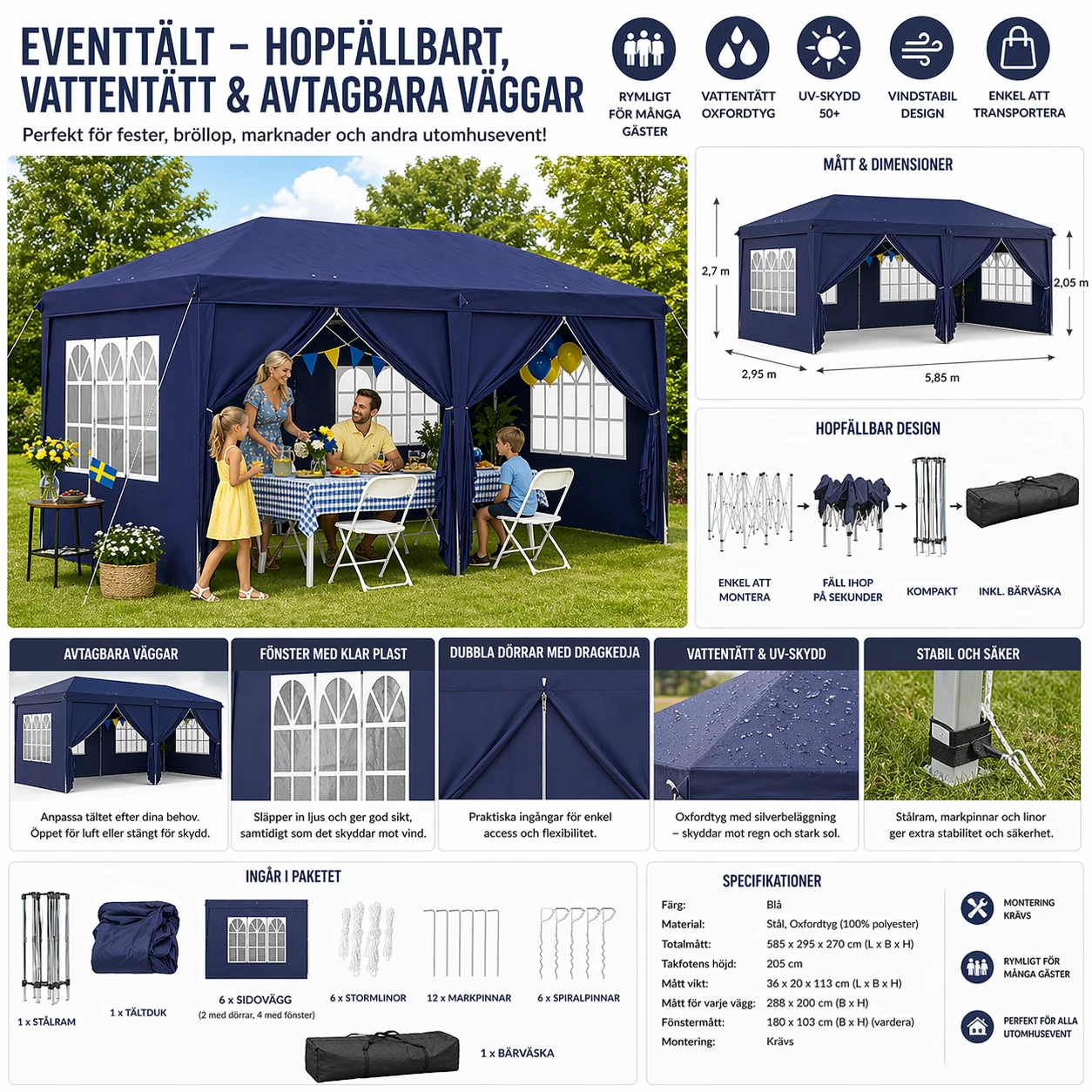 Eventtält – Hopfällbart, Vattentätt & Avtagbara Väggar