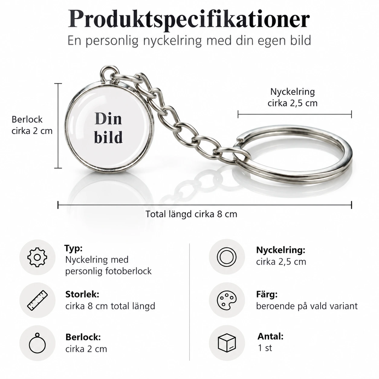 Personlig fotonyckelring med dubbelsidig bild