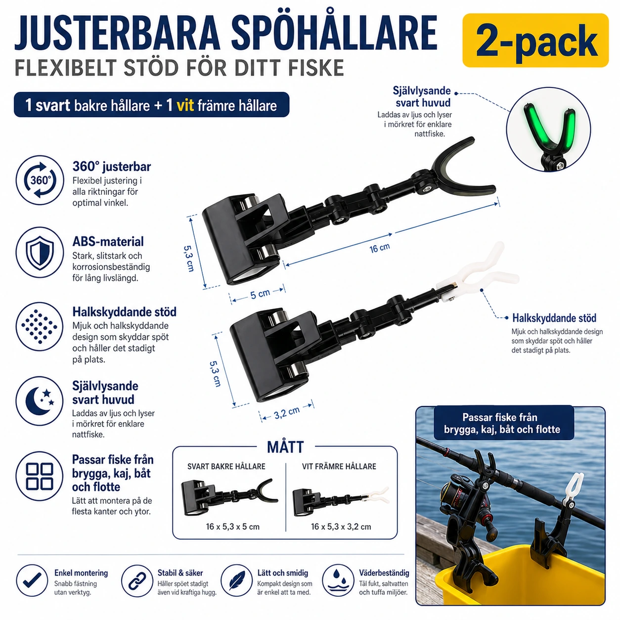 Fiskespöhållare 360° med silikonsäte och självlysande funktion