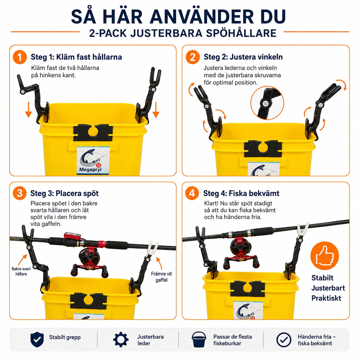 Fiskespöhållare 360° med silikonsäte och självlysande funktion