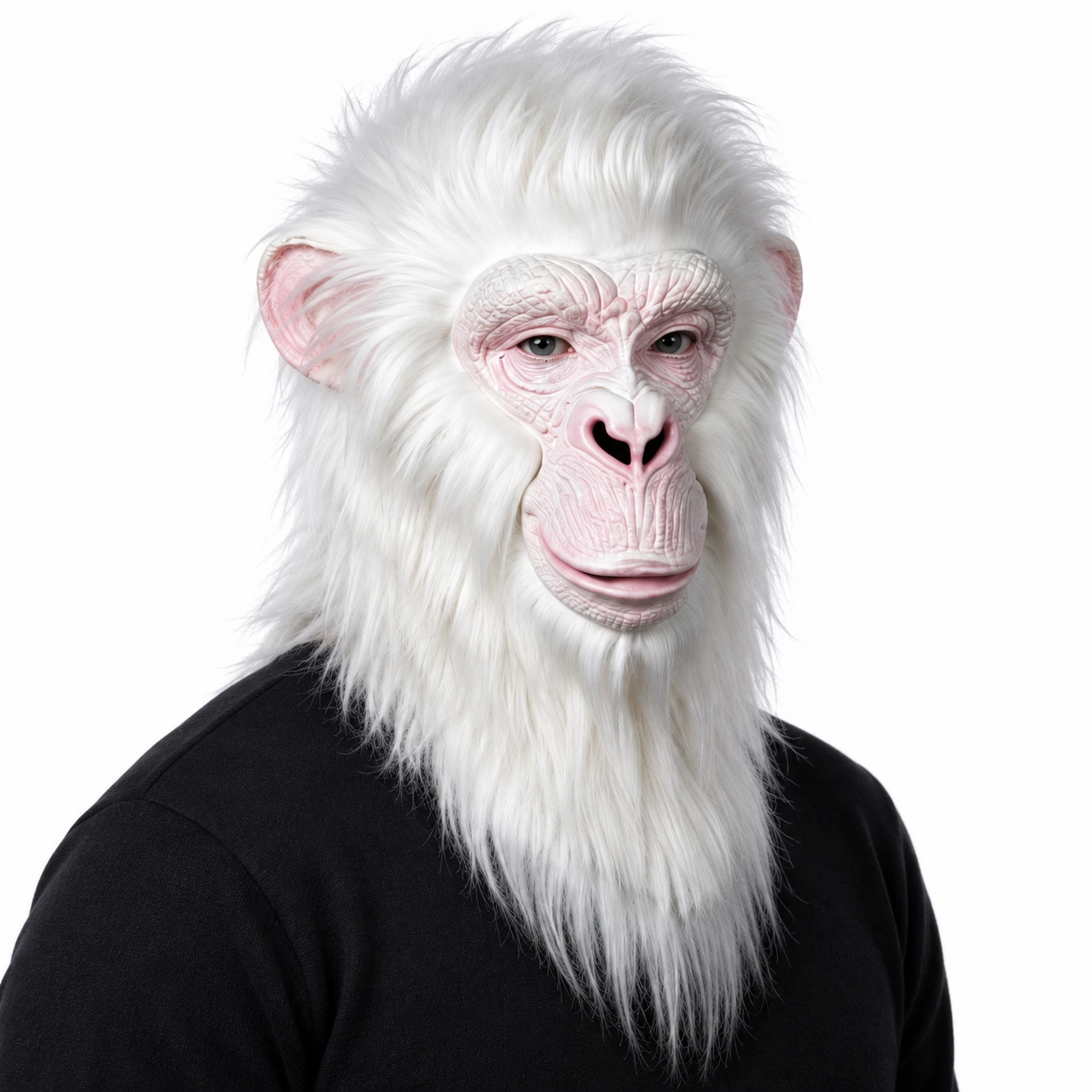 Apemaske i lateks med hvit pels