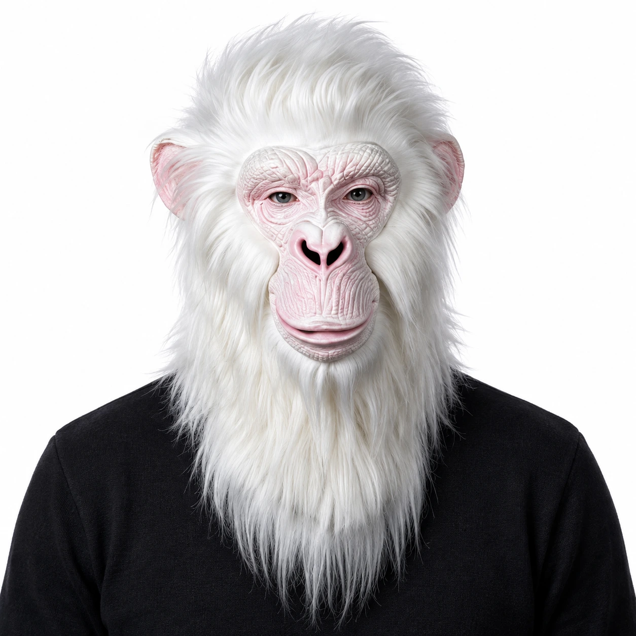 Apemaske i lateks med hvit pels
