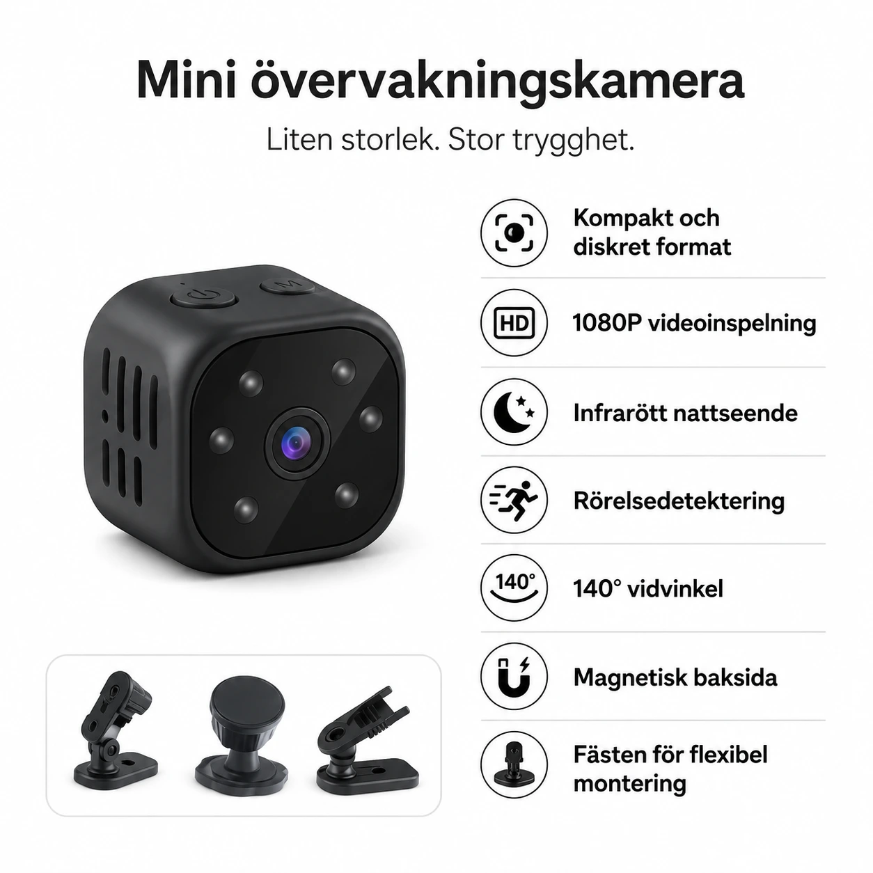 Miniövervakningskamera med nattseende och rörelsedetektering