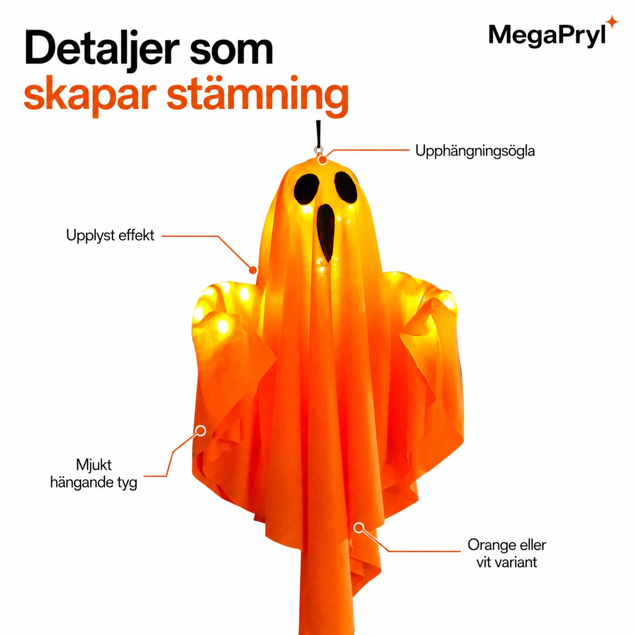 Hängande spökdekoration för Halloween med belysning
