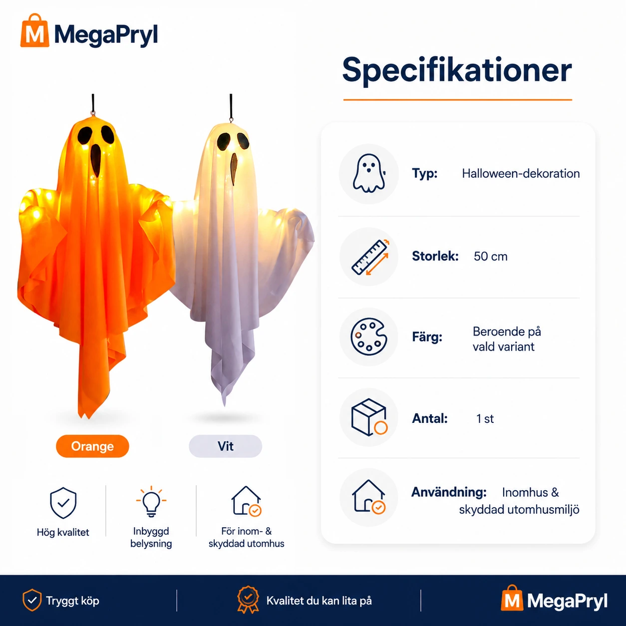 Hängande spökdekoration för Halloween med belysning