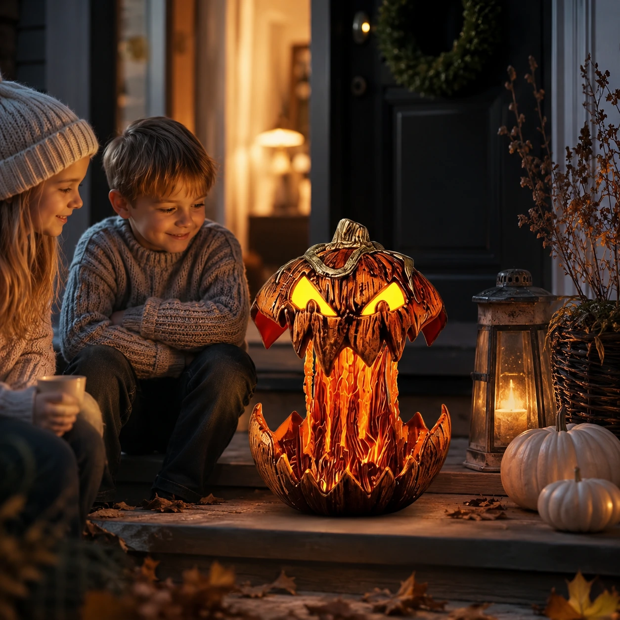 Halloweenpumpa med ljudaktiverad pop-up och LED-ögon